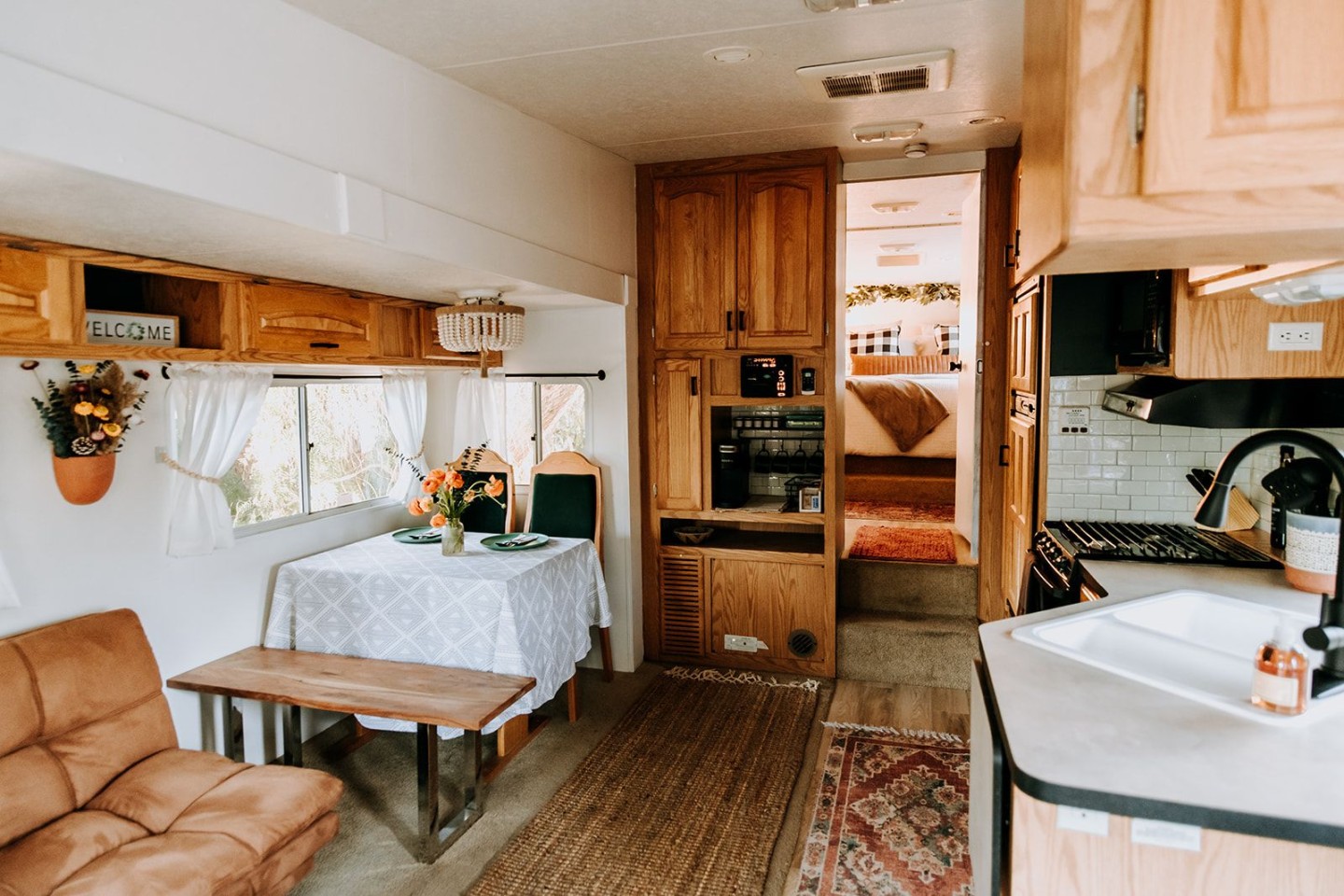 Our RV is large with high ceilings for a roomy feeling.